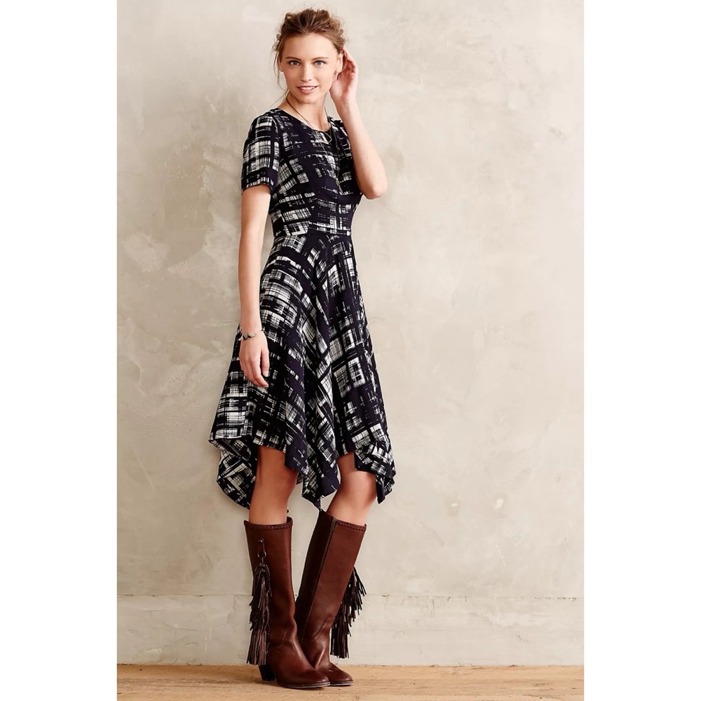 Anthropologie Corey Lynn Calter Painted Plaid Dress Boho Fall Winter